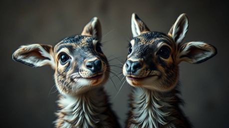 Experience the unusual with this fine art photograph featuring a duo of talking animals caught in a mischievous pose. The ima