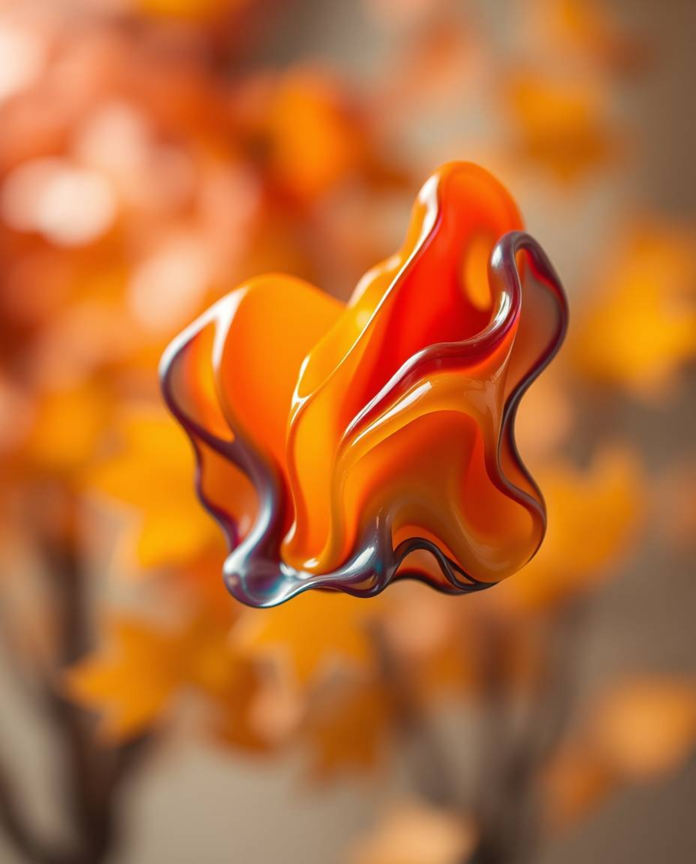 Explore a captivating abstract composition featuring warm autumn colors and a soft, blurred bokeh effect. Colorful 3D fluid s