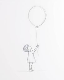 A charming, soft hand-drawn sketch of a child joyfully holding a balloon.  The illustration features rough, textured pencil s