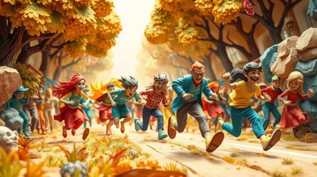 Experience a bright and vibrant chase scene brought to life through layered papier-mâché animation. This visually stunning sh