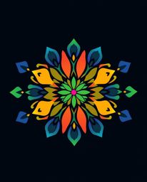 Explore a stunning modern flat design geometric floral mandala featuring vibrant electric colors and a symmetric composition.