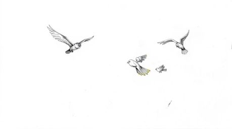 A heartwarming hand-drawn sketch, reminiscent of Pixar animation, portrays a blind owl gracefully soaring mid-flight, guiding