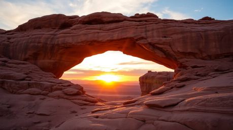 Download this stunning high-resolution stock photo featuring a graceful and elegant sunset viewed through a natural desert ro