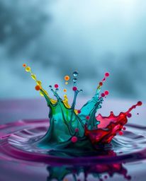 A captivating macro photograph showcases vibrant ink splashes in water against a dramatically foggy background. The rich, dee