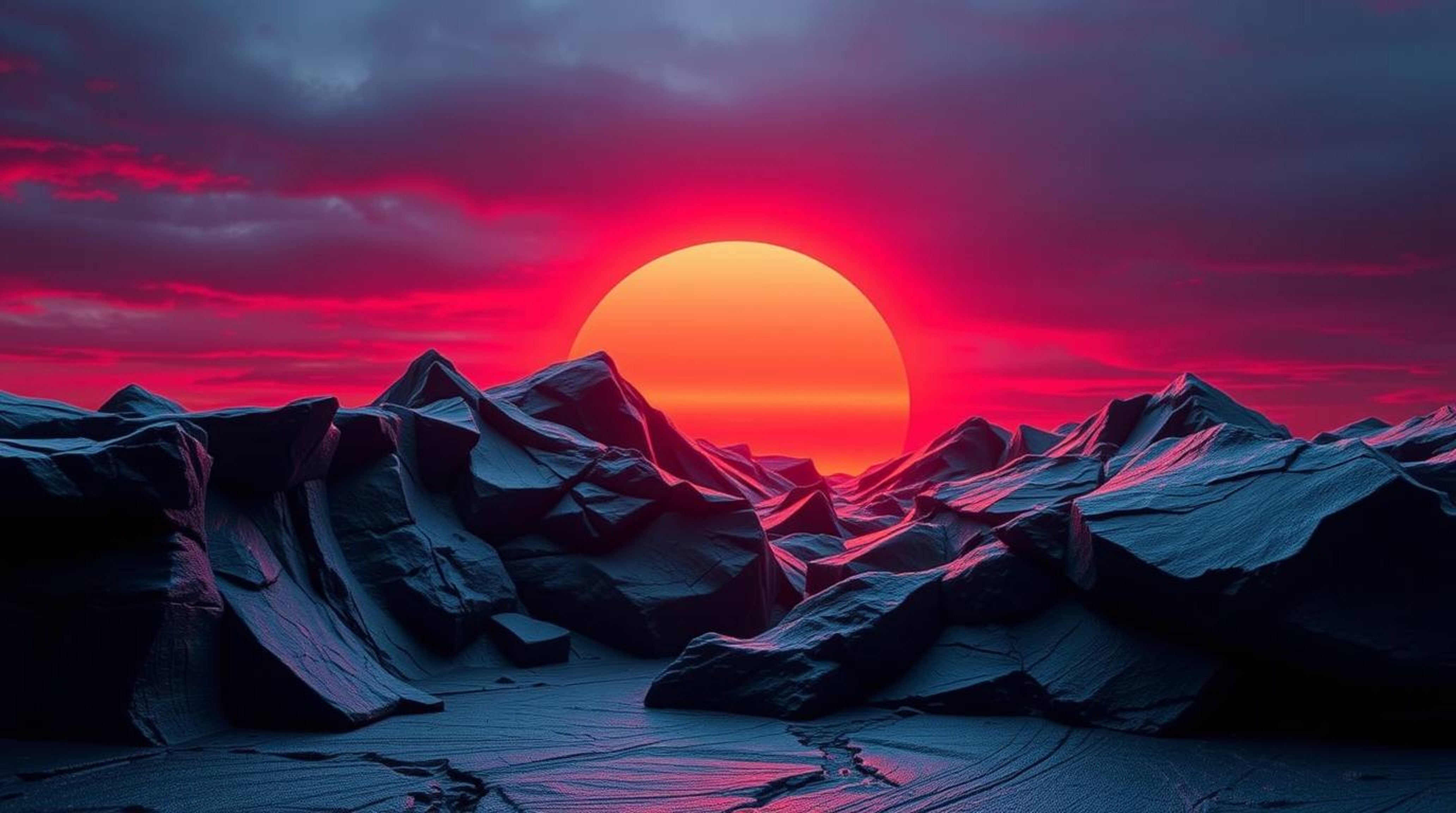 A stunning sculptural clay artwork depicting a vibrant sunset over icy polar glaciers.  Rendered in intense, dramatic lightin