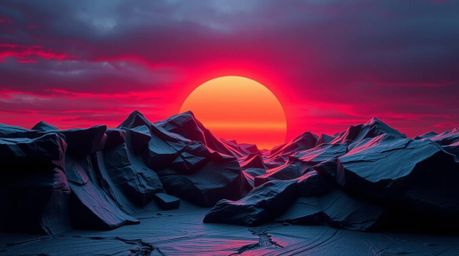 A stunning sculptural clay artwork depicting a vibrant sunset over icy polar glaciers.  Rendered in intense, dramatic lightin