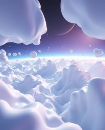 Experience a stunning scene featuring smooth, 3D fluid shapes with metallic textures gracefully floating in zero gravity. Ren