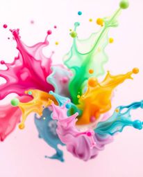 A captivating high-angle macro photograph showcases vibrant ink splashes in water, creating soft pastel shapes against a vivi