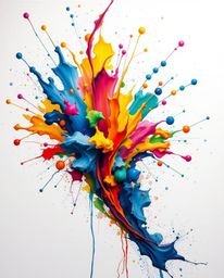 Explore a collection of graceful and elegant abstract paintings featuring a vibrant explosion of colorful paint splashes on a