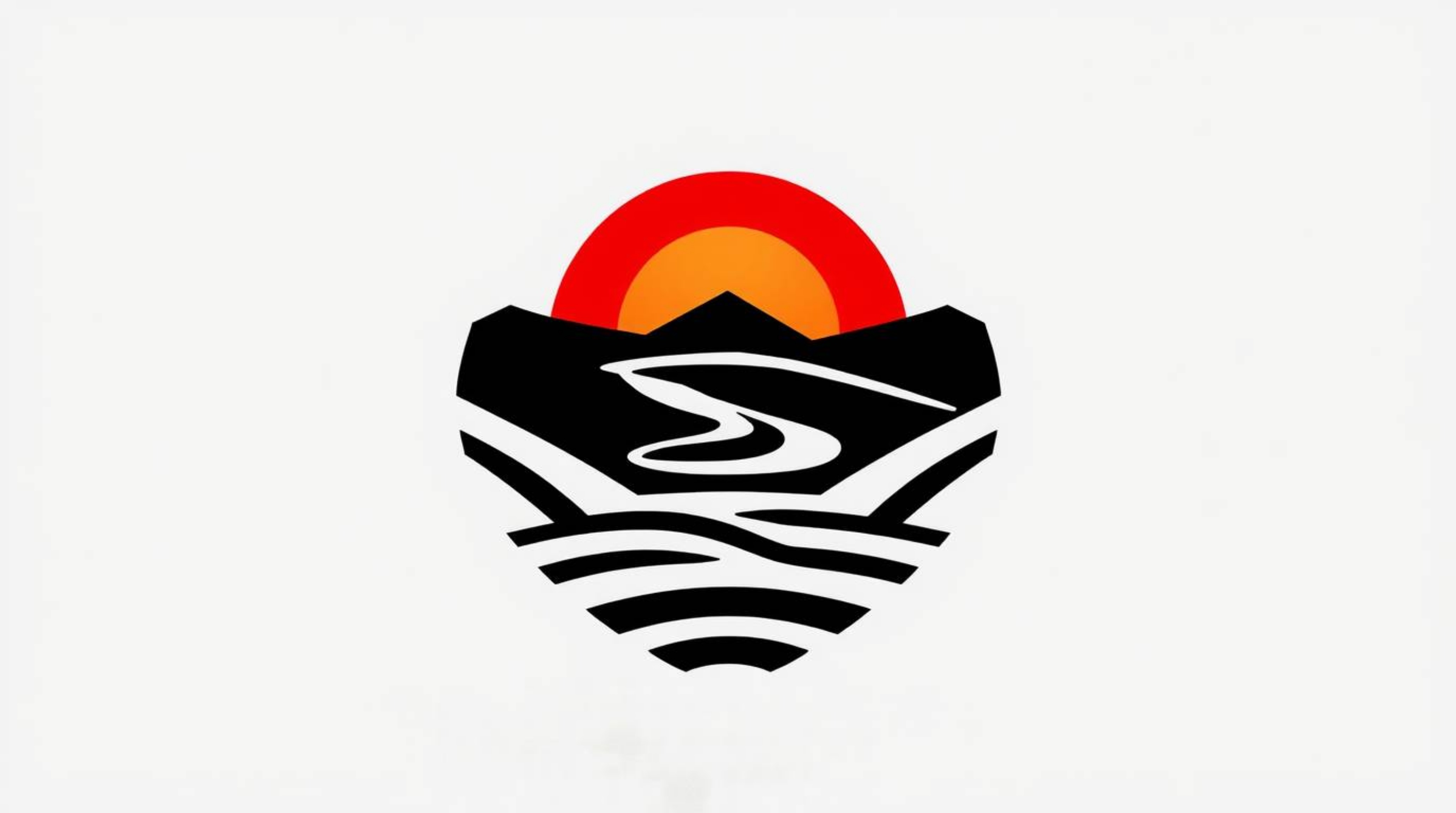 Capture the essence of tranquil beauty with a geometric logo inspired by a dramatic cinematic sunset over rice terraces. This