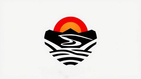 Capture the essence of tranquil beauty with a geometric logo inspired by a dramatic cinematic sunset over rice terraces. This