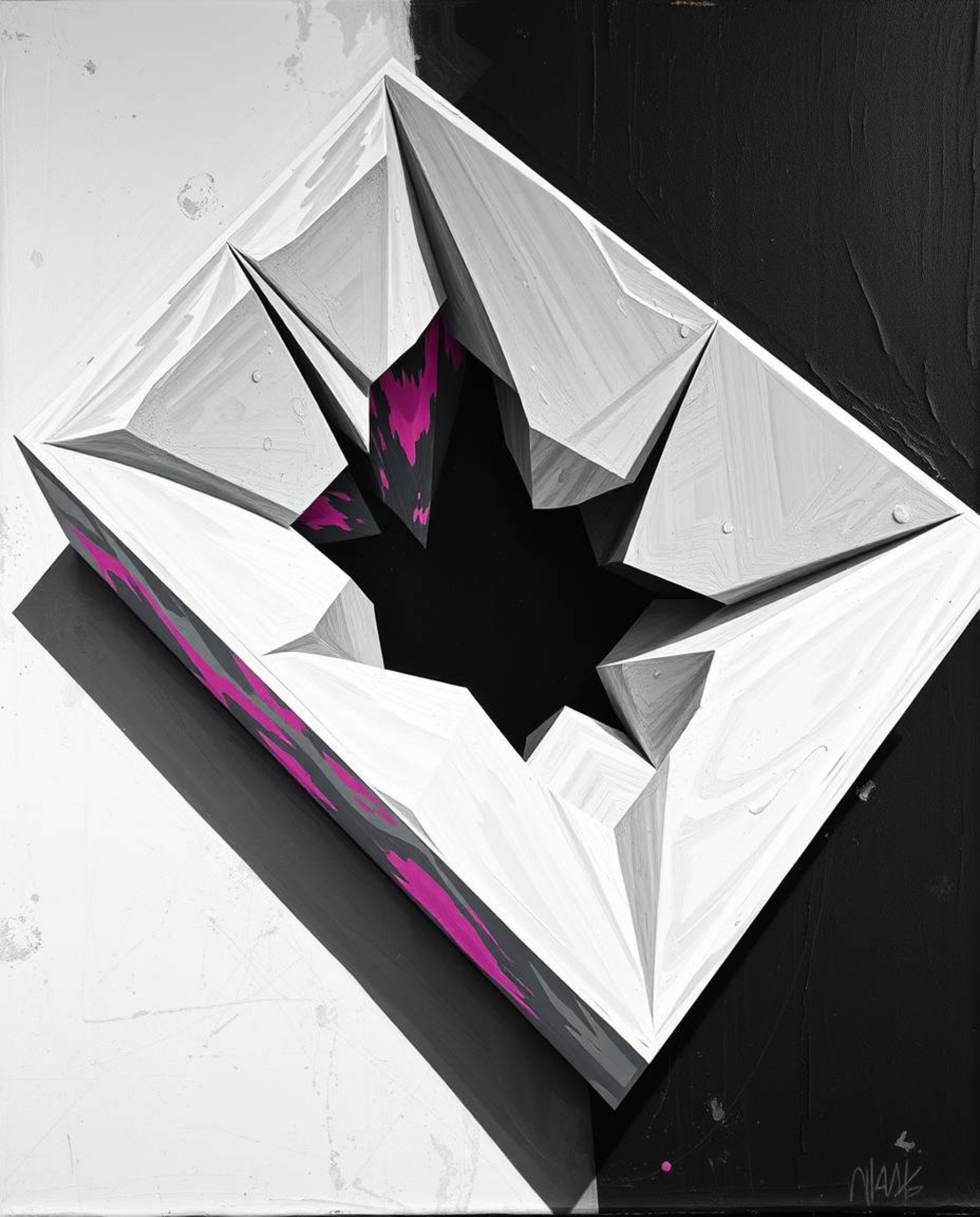 Experience the captivating depth of this bold acrylic painting, showcasing a high-angle perspective of a 3D geometric pattern