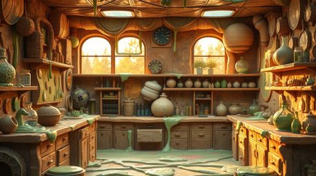 Discover a captivating image of a slime-covered science lab, meticulously crafted in a layered papier-mâché style.  Bathed in