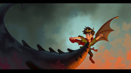 Experience a visually stunning depiction of a charming prince battling a fearsome dragon in a style reminiscent of 1950s anim