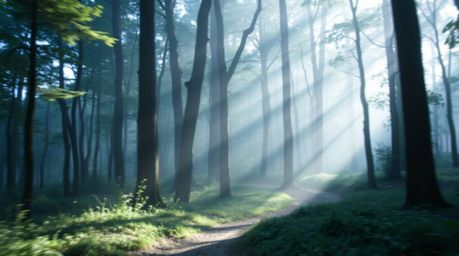 Immerse yourself in a visually captivating chase scene through a looping forest, bathed in gentle, soft light with cool color