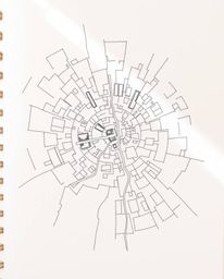 Explore a captivating abstract city map rendered in a hand-drawn sketch style. This top-down view showcases a unique urban la