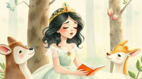 This is a delicate watercolor painting depicting a princess with soft features and fair skin, singing serenely alongside fore