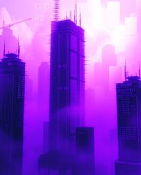 This digital painting depicts a mesmerizingly glitchy digital landscape featuring distorted skyscrapers and a palpable sense 