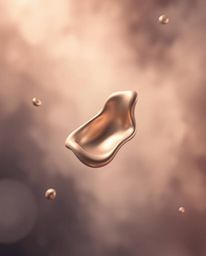 Explore the ethereal beauty of soft cinematic haze blended with high-resolution, smooth 3D fluid metallic shapes floating eff