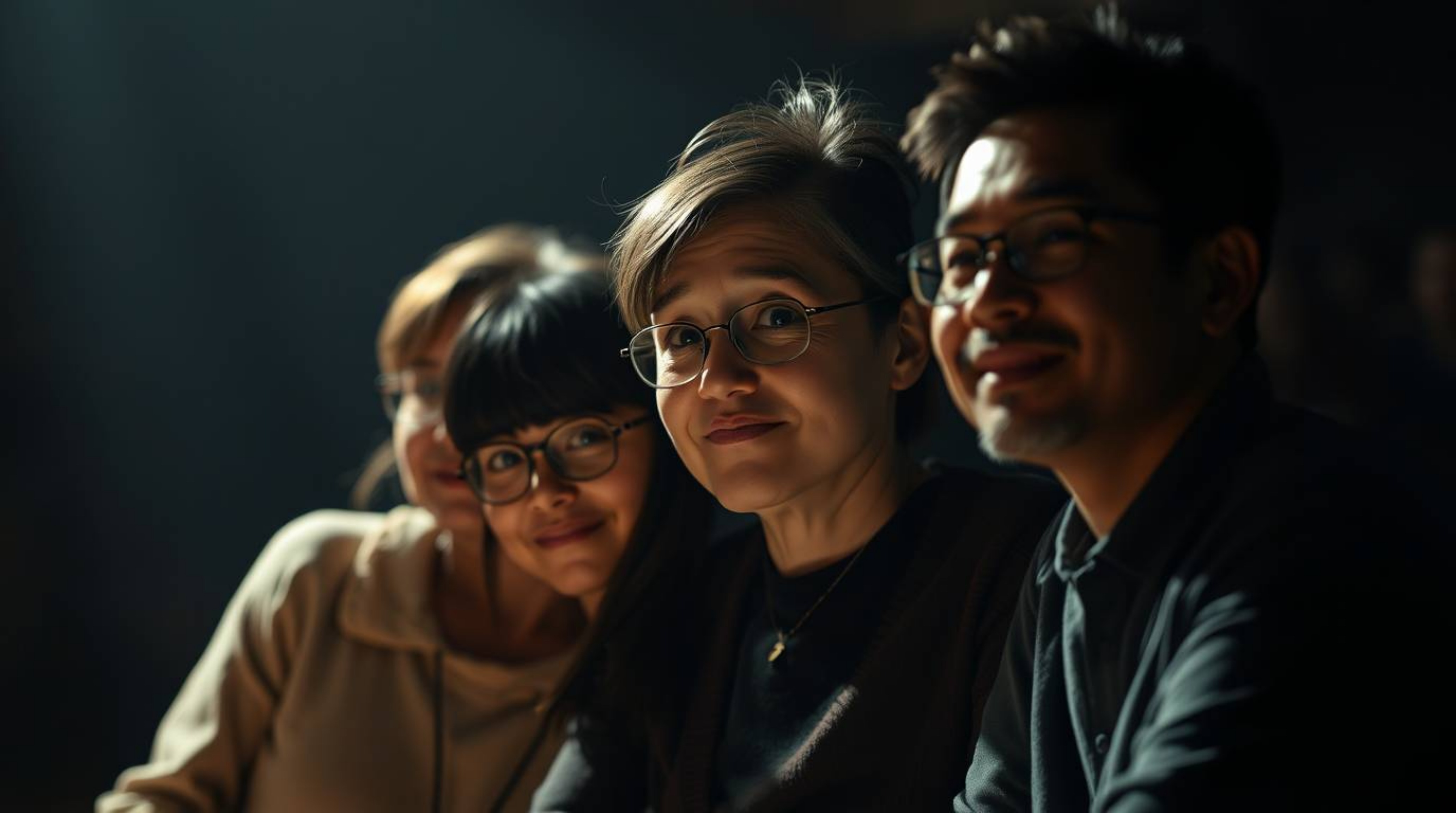 Capture the magic of a Pixar-style family reunion with this stunning photograph. Featuring intense jet black tones and a blur