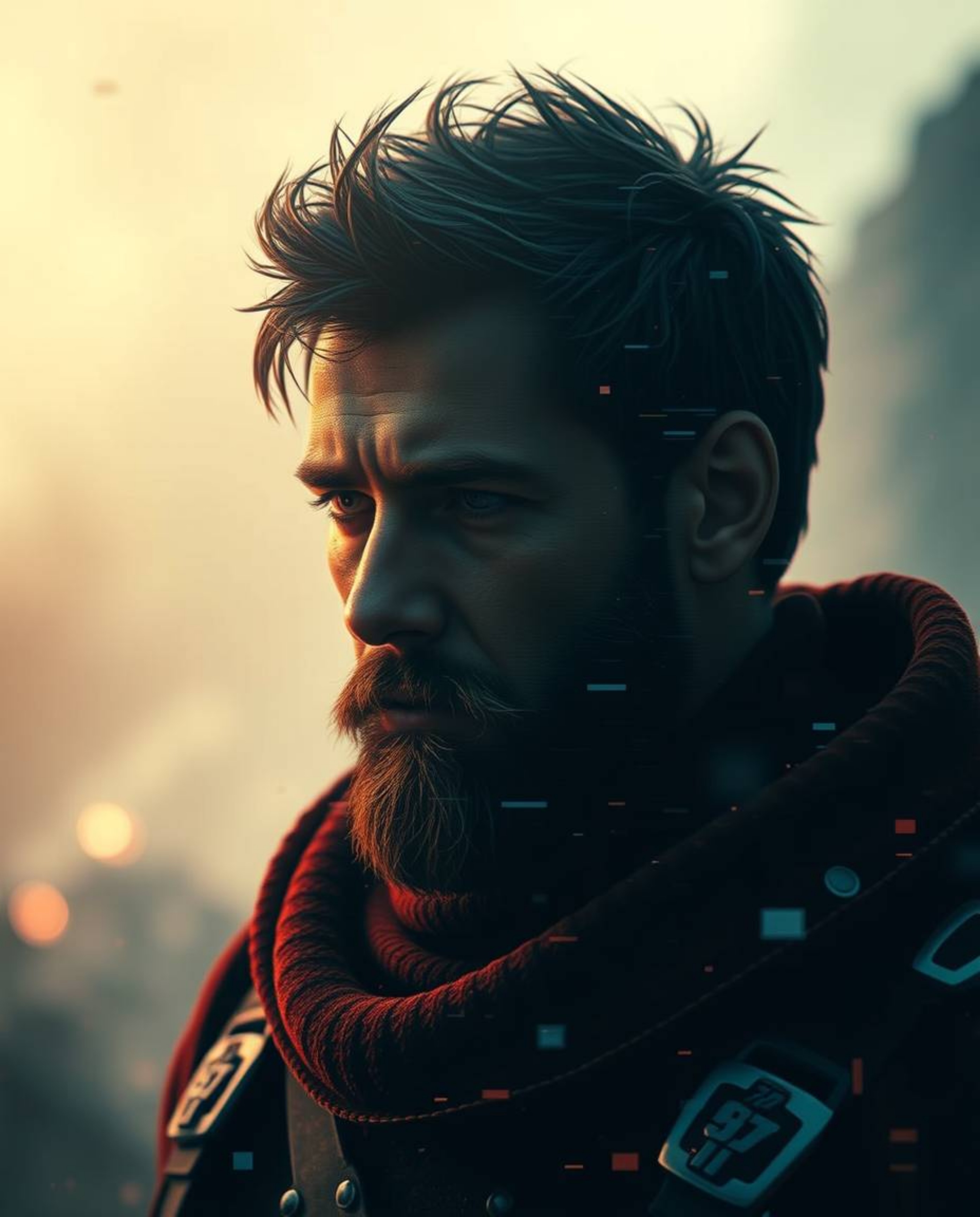 Explore captivating glitch art portraits featuring a pixelated style and cinematic haze. These massive-scale digital artworks