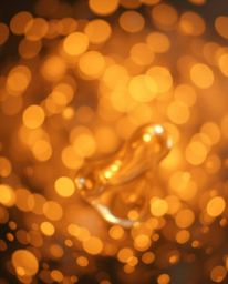 A professional fine art photograph showcasing blurry bokeh effects and glassy, fluid 3D shapes in motion, all surrounded by g