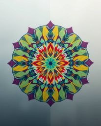 Explore a mesmerizing geometric floral mandala artwork featuring vibrant colors and a symmetric design. This piece utilizes a