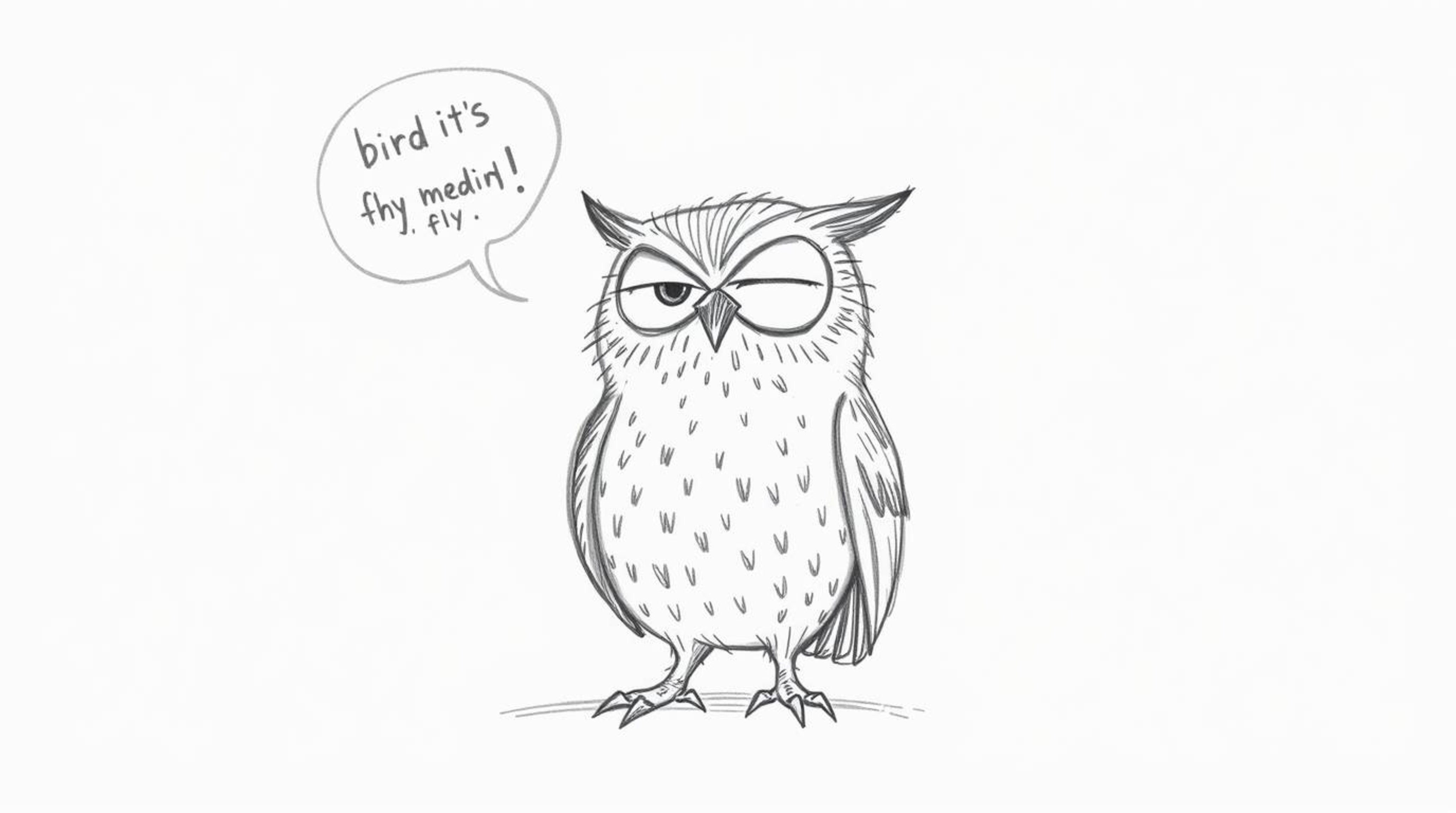 A heartwarming hand-drawn sketch in the style of Pixar depicts a wise, blind owl with textured pencil strokes, patiently teac