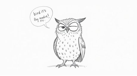 A heartwarming hand-drawn sketch in the style of Pixar depicts a wise, blind owl with textured pencil strokes, patiently teac
