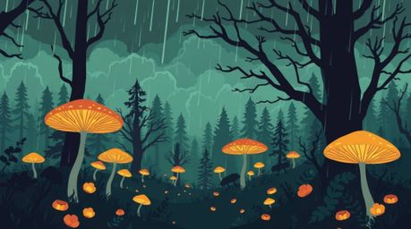 Immerse yourself in a vintage-style enchanted forest brought to life with modern flat design.  Featuring glowing mushrooms un