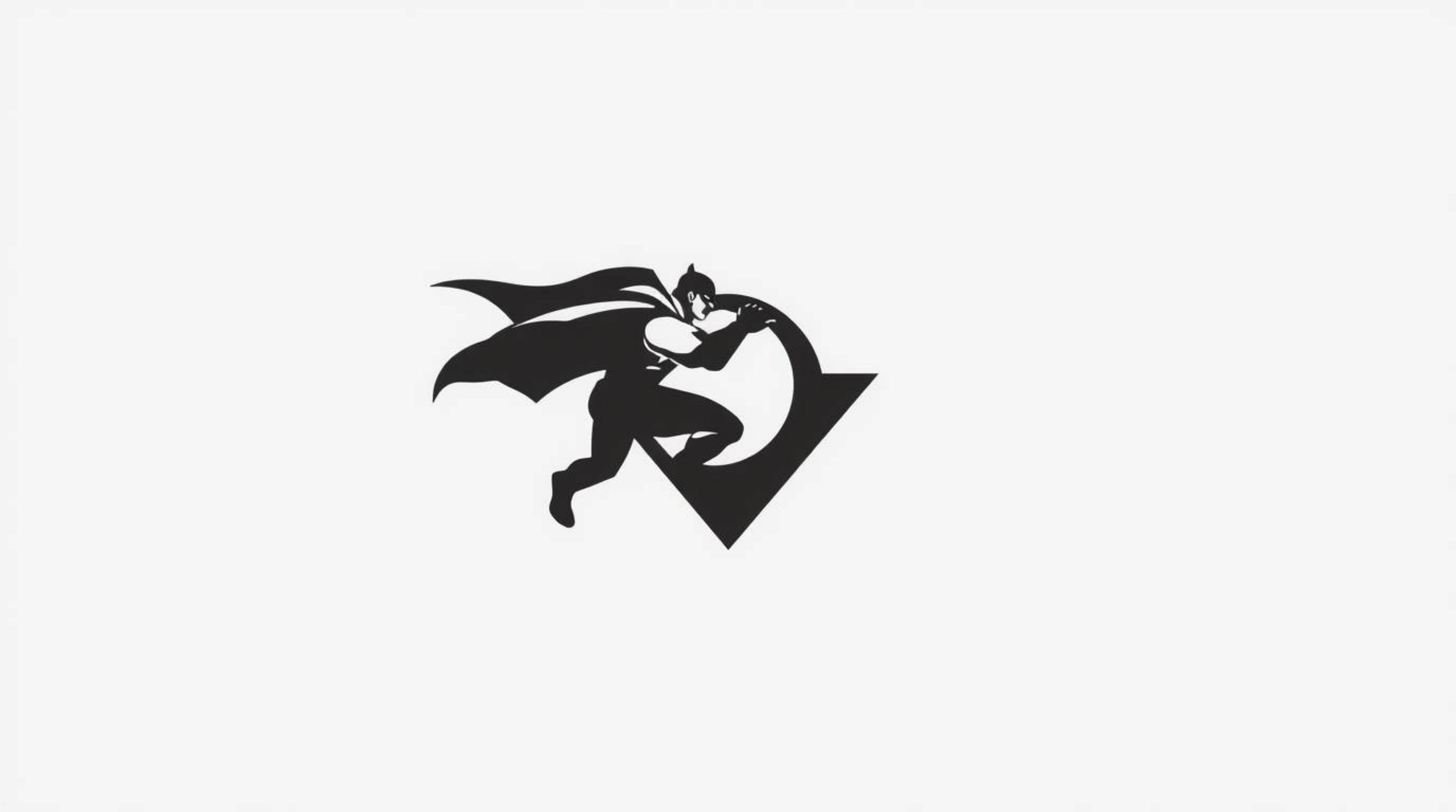 A captivating high-angle perspective showcases a clean and symmetrical geometric logo depicting a superhero battling a villai