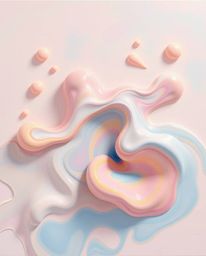 A classic oil painting that beautifully captures abstract liquid forms in 3D, showcasing a harmonious blend of pastel colors 