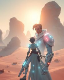 Embark on an ethereal, futuristic desert adventure with a brave, Disney-style hero.  This captivating journey blends advanced