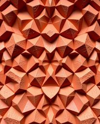 Explore stunning sculptural clay art featuring a seamless geometric pattern of hexagons and triangles, rendered in warm autum