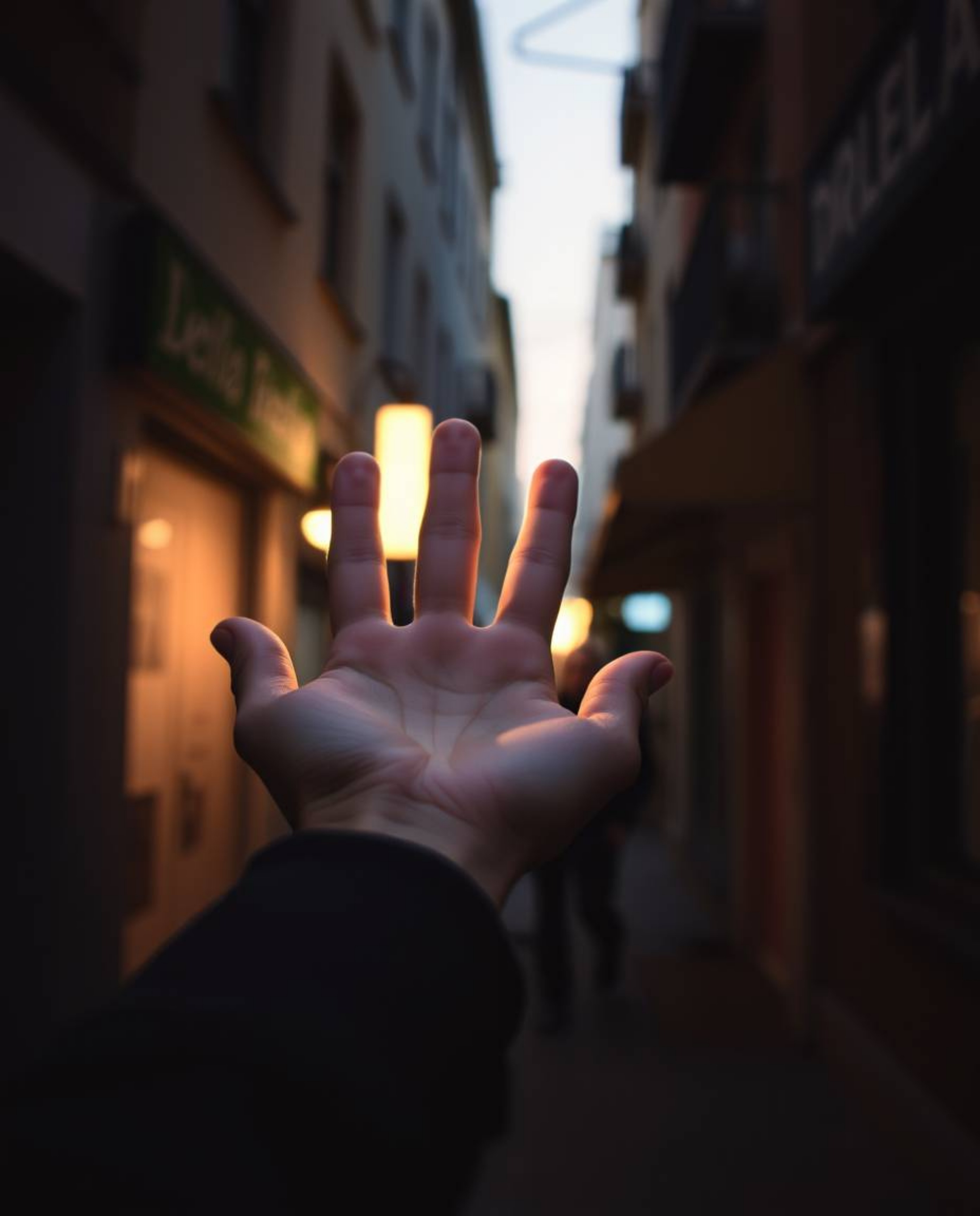 Discover captivating candid street photography featuring soft pastel tones.  Images depict a hand reaching towards light from