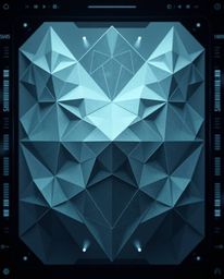 A striking image showcasing a futuristic digital interface with a moody atmosphere. The design incorporates intricate origami