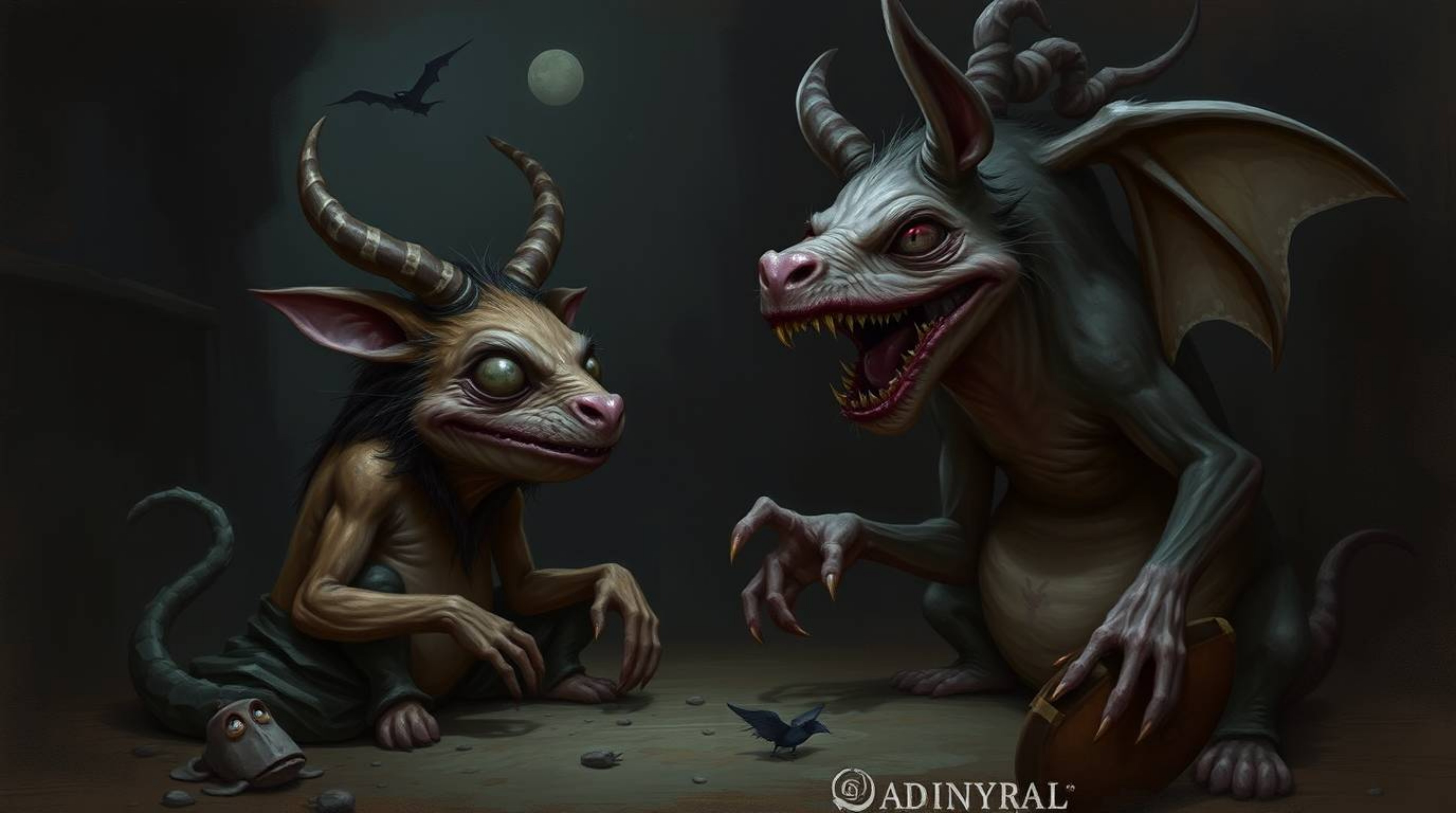 Discover a captivating surreal digital painting depicting two mischievous talking animals engaged in a darkly humorous escapa