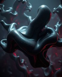 Explore an eerie and unsettling atmosphere with smooth, 3D fluid shapes rendered in metallic textures. These forms float weig