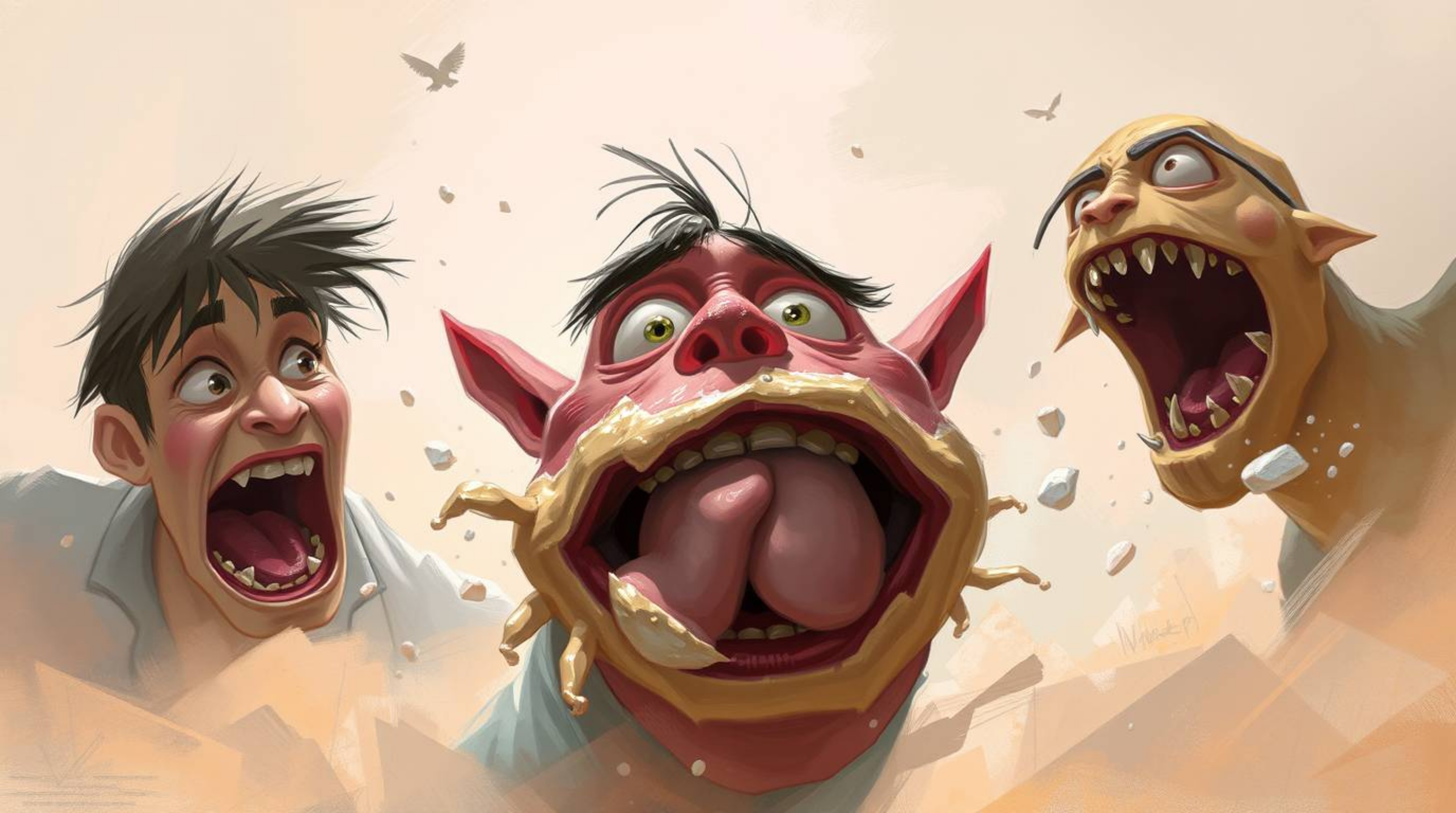 A dynamic digital sketch showcases a hilarious gross-out comedy scene rendered in soft pastel colors. Loose painterly strokes