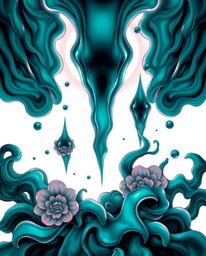 A rich, deep teal traditional tattoo art print creates an ethereal and spiritual vibe, blending classic artistry with futuris