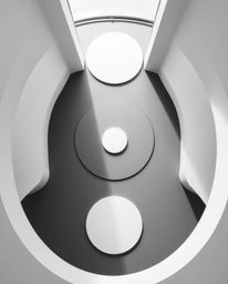 Explore a captivating high-angle perspective featuring a minimalist geometric pattern rendered in Bauhaus style.  This artwor