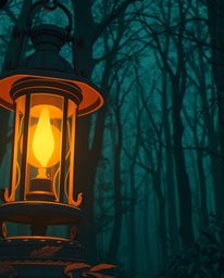 Experience the mesmerizing allure of a glowing lantern illuminating a dark forest, meticulously rendered in a detailed Isekai