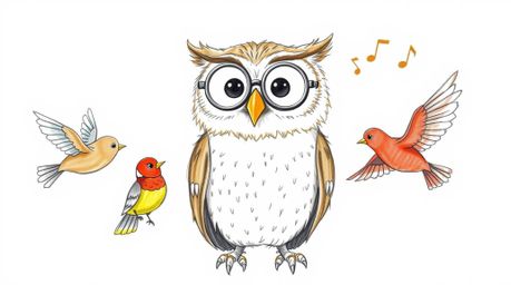 A heart-warming Pixar-style hand-drawn sketch depicts a kind, blind owl with large spectacles and soft brown feathers. This u