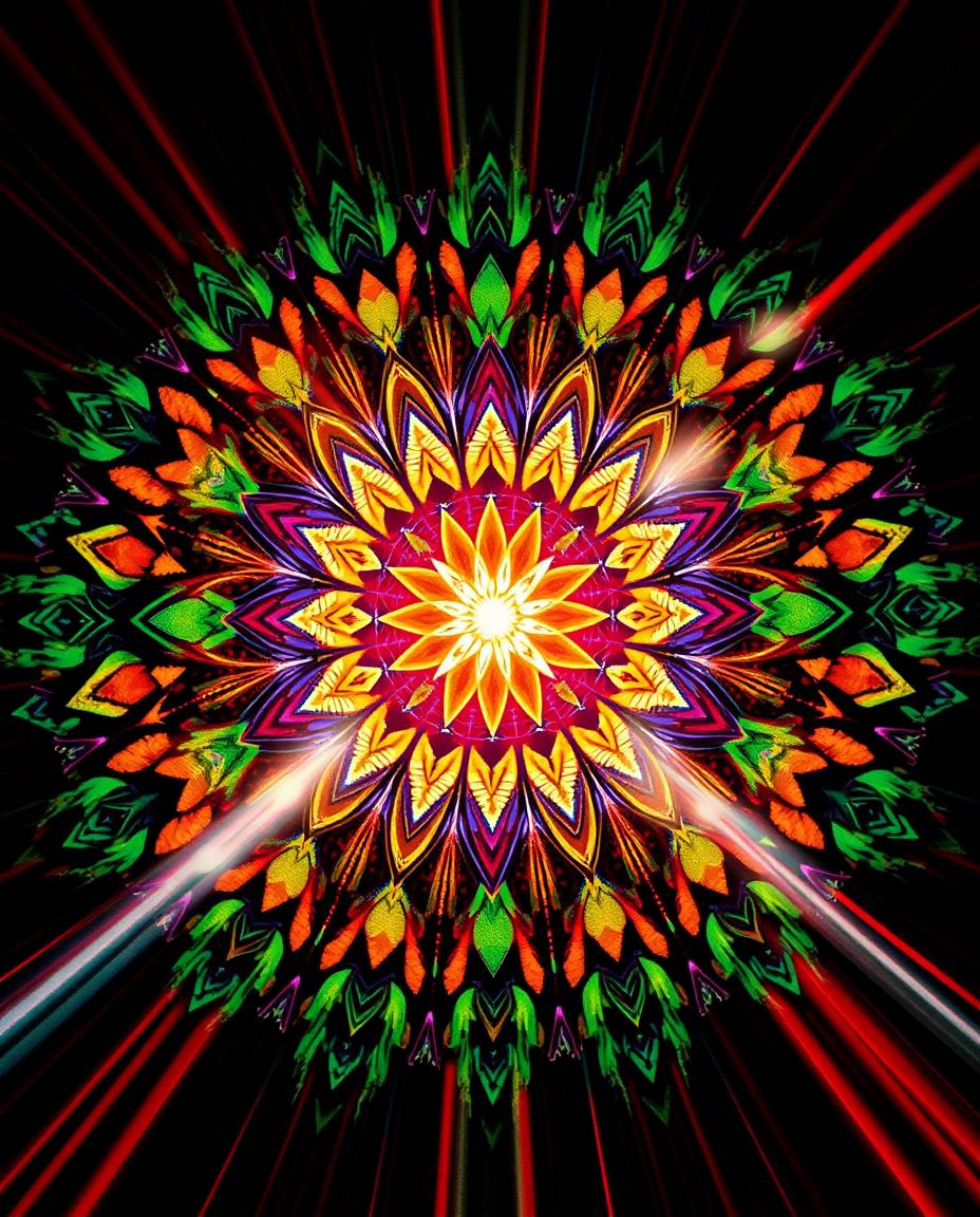 Explore a stunning geometric floral mandala artwork featuring vibrant colors and a perfectly symmetric design, all rendered i