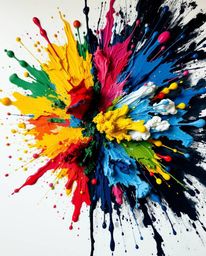 Experience the energy of a vibrant paint explosion on a pristine white canvas. This abstract artwork is rendered in high deta
