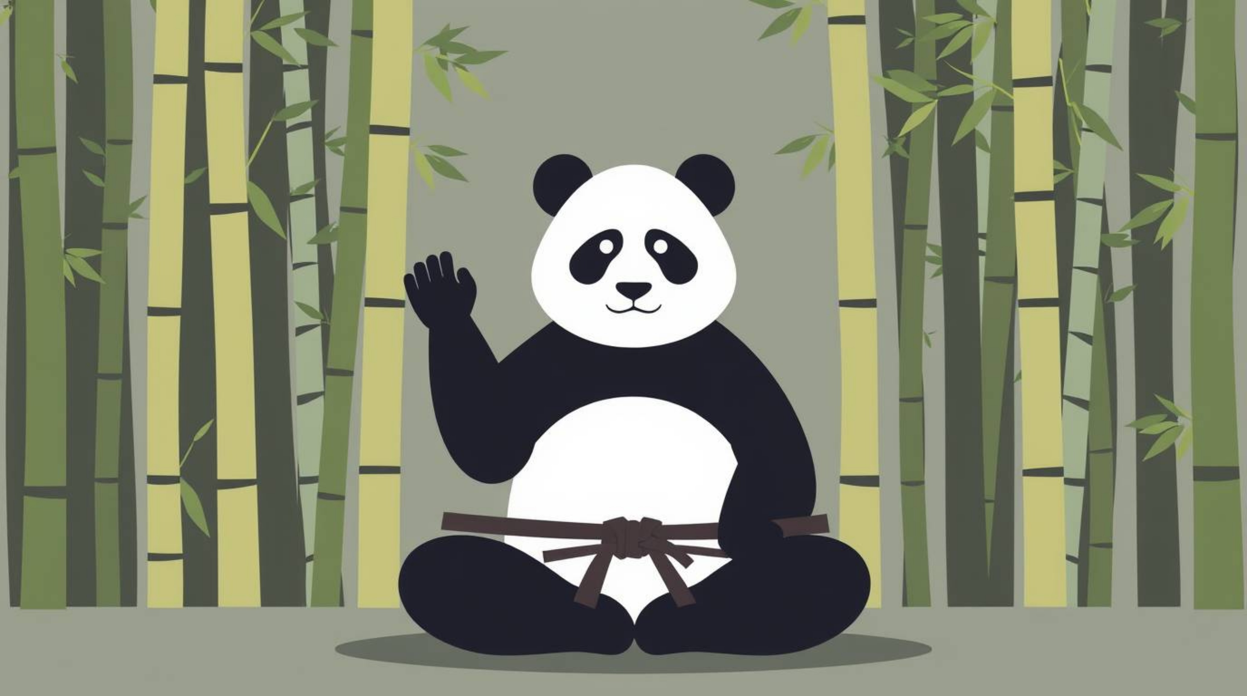 A captivating flat design illustration showcasing a martial artist panda in a state of deep meditation amidst a stylized bamb