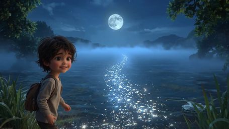 In a dreamy, cinematic photograph reminiscent of Pixar's fantastical style, a curious, adventurous young child stands at the 