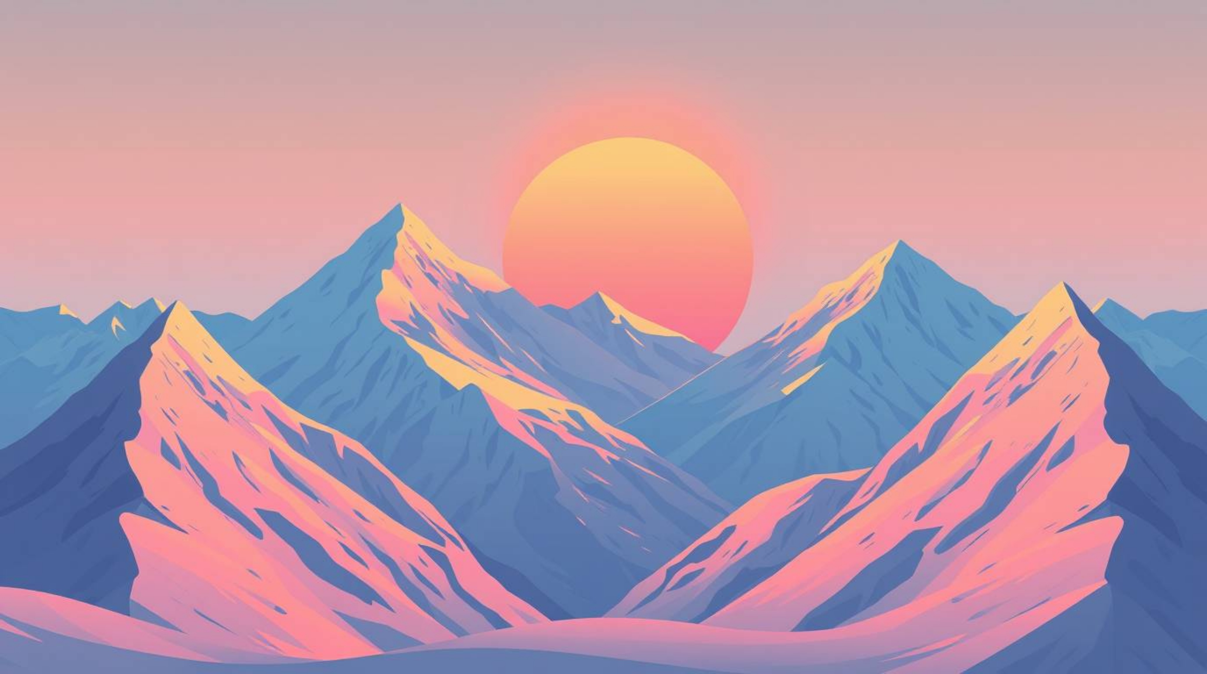 A captivating illustration depicts snow-capped mountains bathed in the soft glow of a pastel sunset.  The scene evokes a myst