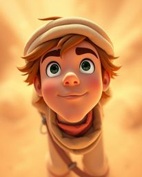 A captivating close-up illustration of a brave hero embarking on a Disney-style desert adventure.  Rendered with soft pastel 