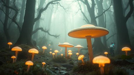 Escape into a mesmerizing blend of vintage charm and futuristic sci-fi.  Imagine a whimsical enchanted forest bathed in hazy,